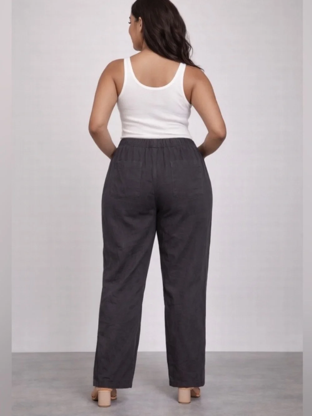 NWT ZARA Linen Blend Drawstring Pants in Charcoal‎ Grey size Small